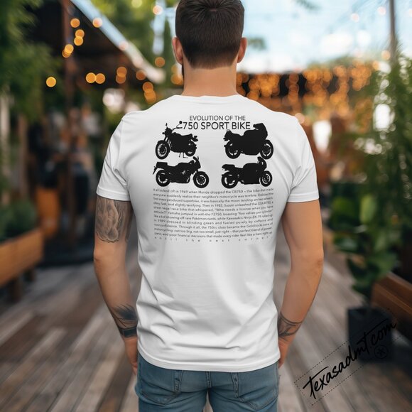 750 Sportbike Evolution Tee: Yamaha, Suzuki, Kawasaki, Honda GSXR, CBR, ZX - Picture 3 of 3